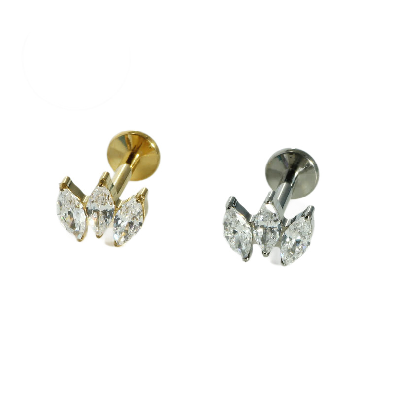 F136 Titanium Three Marquise Diamond Super Flash Zircon Earrings Lip Nails Cross Border G23 Titanium Body Piercing Jewelry - Image 5
