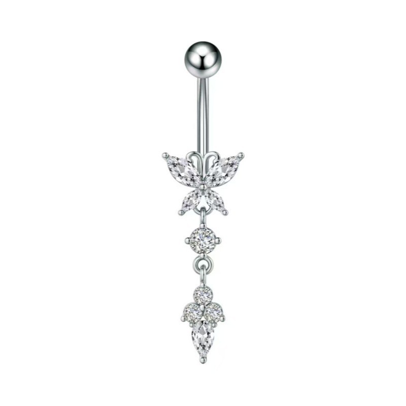 Cross-Border E-Commerce New Heart-Shaped Navel Nail Cross Pink Navel Ring Water Drop Pendant Belly Ring Body Piercing - Image 5