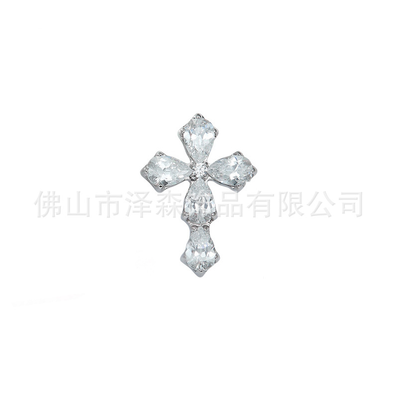 F136 Titanium Alloy Cross Earrings Inlaid with Zircon Water Drop Lip Nail Earrings Internal Thread Ear Bone Nails - Image 3