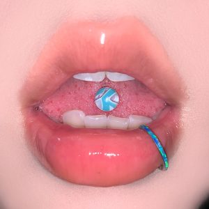 Blue Acrylic Tongue Ring with Steel Titanium External Thread Design, Niche Tongue Piercing Jewelry for Sweet and Spicy Girls
