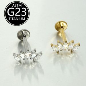 G23 Titanium Lip Stud Five-Eye Inlaid Zircon 16G Internal Thread Labret Piercing Jewelry
