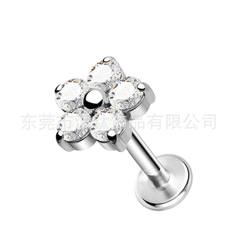 G23 Titanium Alloy Flower Inlaid Zircon Ear Cartilage Stud Earring Body Piercing Jewelry - Image 5
