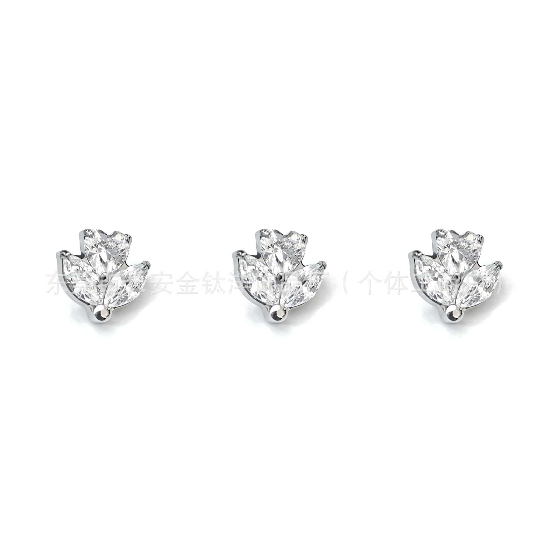F136 Titanium Heart-Shaped Marquise Zircon Labret Stud Lip Piercing Nose Stud Ear Bone Stud G23 Titanium Alloy Body Jewelry - Image 3