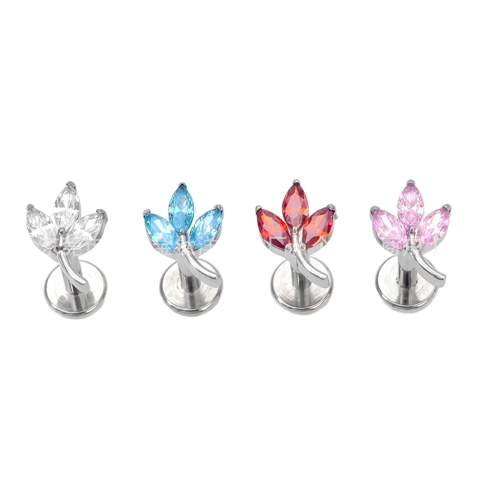 F136 Titanium Internal Thread Three-Horse Eye Leaf Lip Nail Earrings Ear Bone Nail G23 Titanium Alloy Body Piercing Jewelry - Image 5