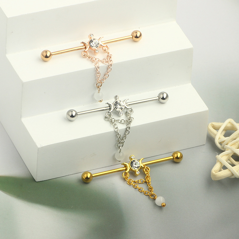 Cross-border Stainless Steel Straight Bar Barbell Earring Zircon Piercing Earring Double Ear Hole Ear Bone Nail Long Ear Nail In Stock Wholesale - Image 4