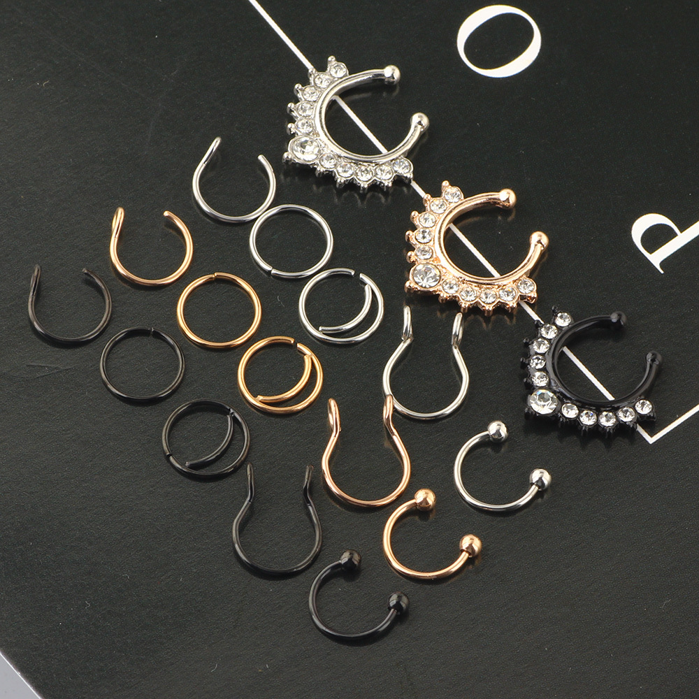 Stainless Steel Nose Ring Clip Set - Fake Piercing Nose Hoop 18Pcs Combo Wholesale - Image 2