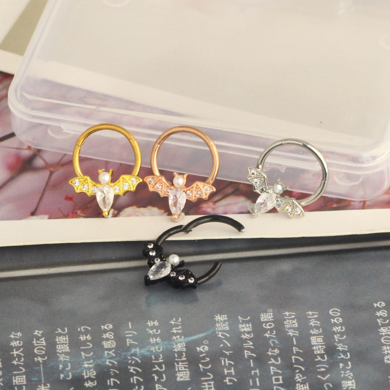 Halloween Bat Nose Ring Star Zircon Nose Stud Cartilage Earring Closed Ring Piercing Jewelry Rose Gold Stainless Steel - Image 5