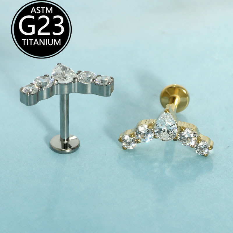 G23 Titanium Crown CZ Lip Piercing Jewelry - Water Drop Stud for Ear Cartilage, Labret, Helix, Tragus - Image 2