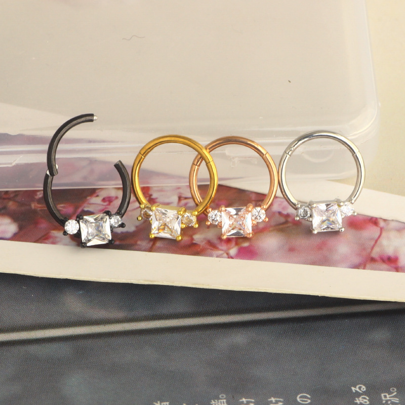Rose Gold Star Nose Ring 1.2x10mm Stainless Steel Micro Inlay Nose Stud Septum Ear Piercing Jewelry Wholesale - Image 5