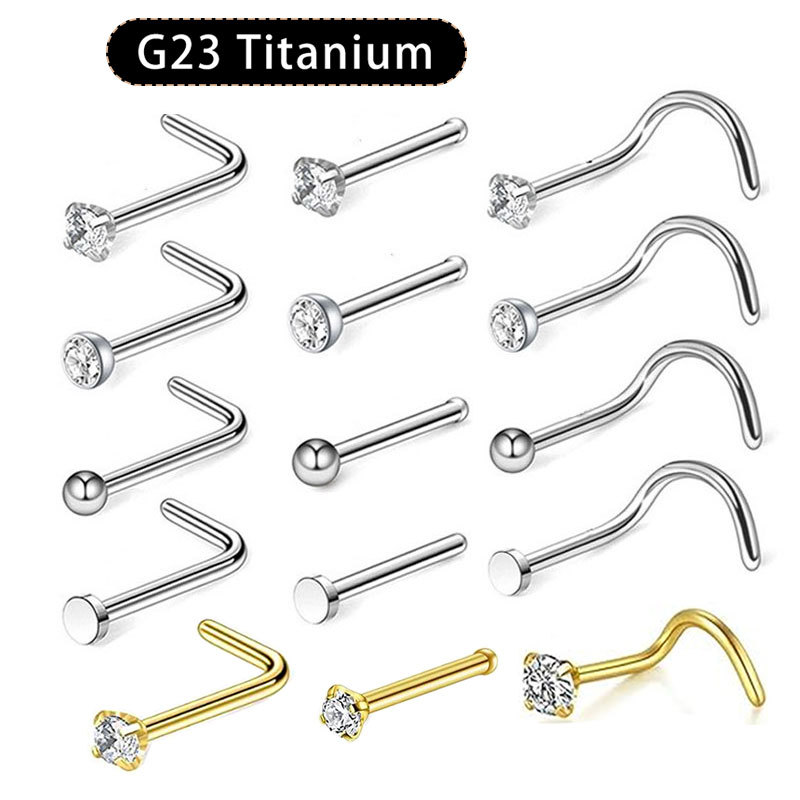 G23 Titanium Zircon Nose Nail Lip Nose Piercing Jewelry - 3mm CZ Gem Labret Stud - Image 5