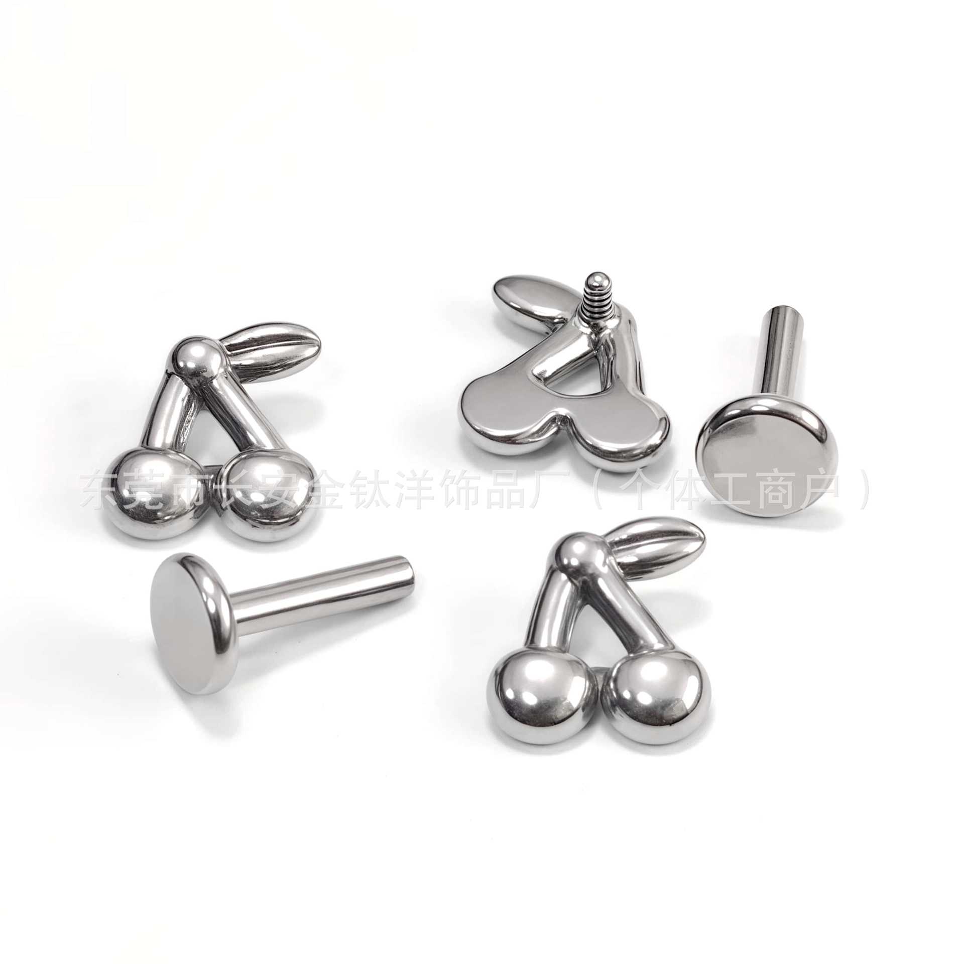 F136 Titanium Inner Tooth Cute Cherry Earring Nose Nail Ear Bone Nail Cochlear Nail G23 Titanium Alloy Body Piercing Jewelry - Image 2