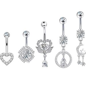 Geometric Flower Navel Ring 5 Pieces Set Stainless Steel Belly Button Jewelry Hip Hop Style