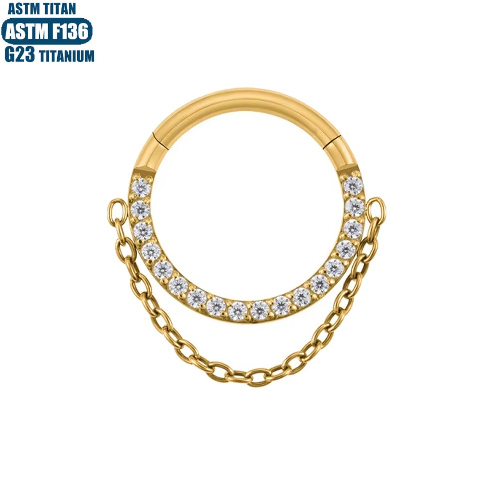 G23 Titanium Hinge Nose Ring Zircon Chain Earrings Seamless Open Ring Diaphragm Perforated Cartilage Ring - Image 3