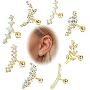 16G Star Stainless Steel Ear Bone Nail Piercing Jewelry 14K Real Gold Plating