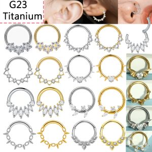 G23 Titanium Oval Zircon Septum Nose Ring Closed Ring Earring Cochlear Piercing Jewelry