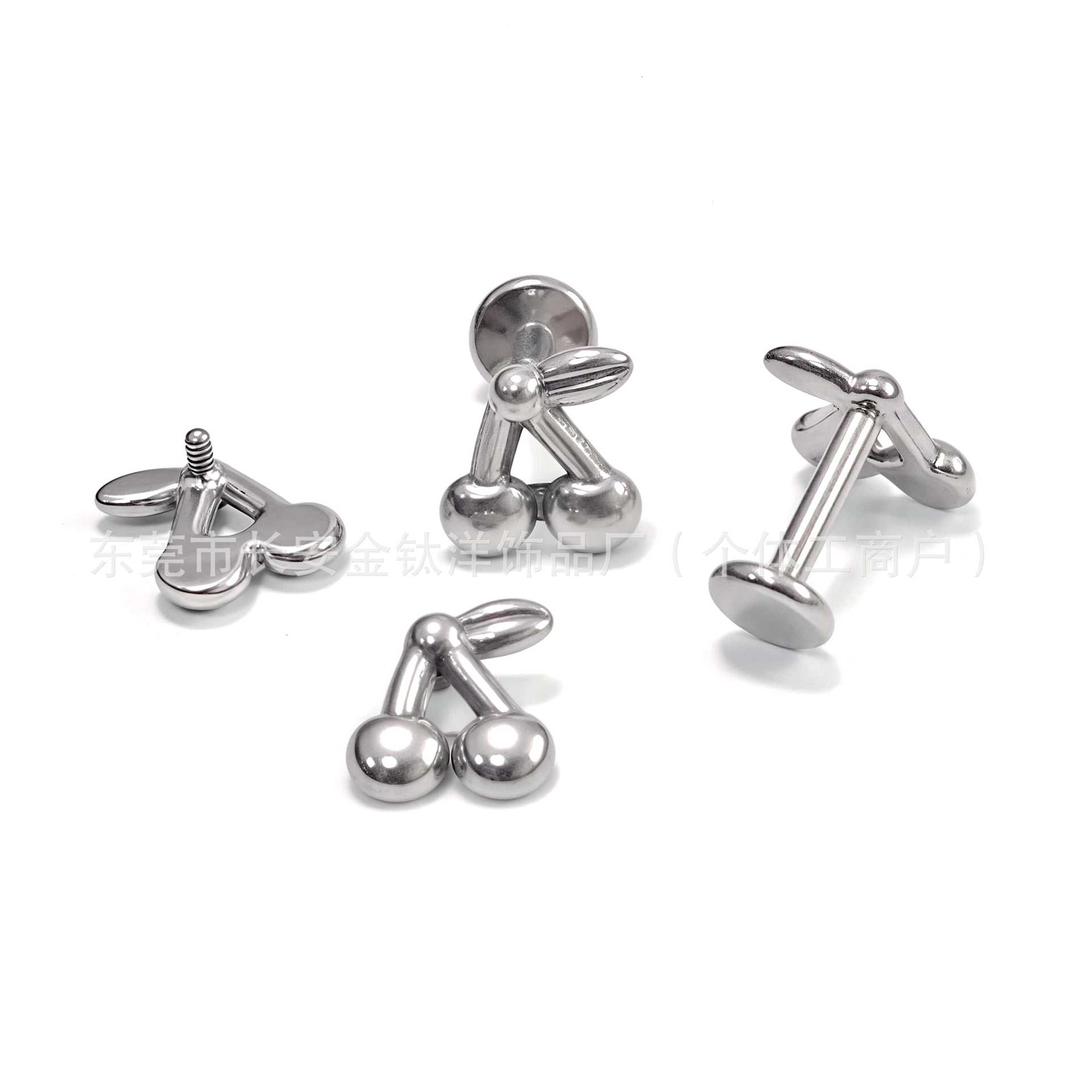 F136 Titanium Inner Tooth Cute Cherry Earring Nose Nail Ear Bone Nail Cochlear Nail G23 Titanium Alloy Body Piercing Jewelry - Image 3