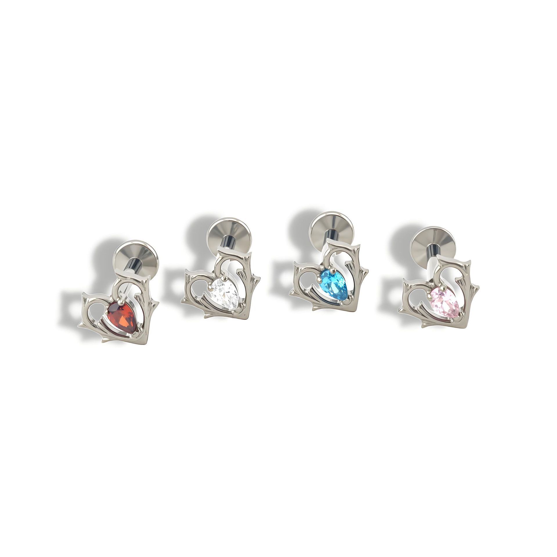 ASTM F136 Titanium Thorn Heart Stud Earrings with Pink Zircon Lip Tongue Body Piercing Jewelry - Image 3