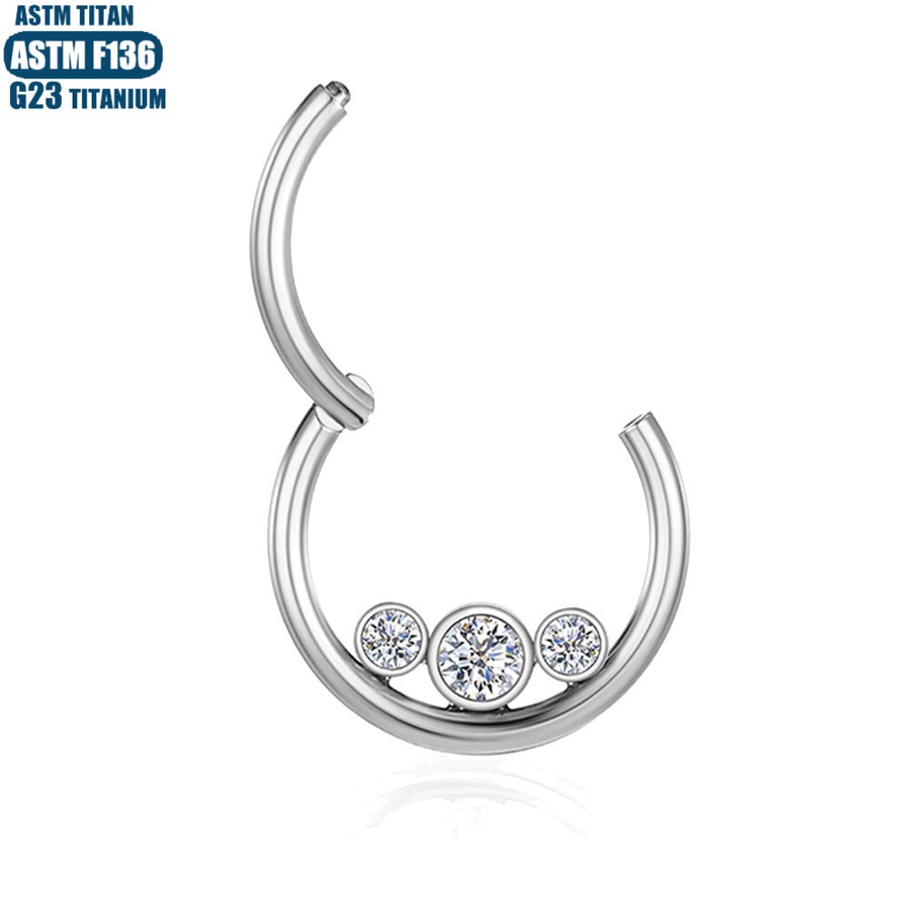 F136 Implant Grade Titanium Alloy Nasal Septum Ring with Zircon Earring Hinge Puncture Jewelry Cartilage Ring - Image 3