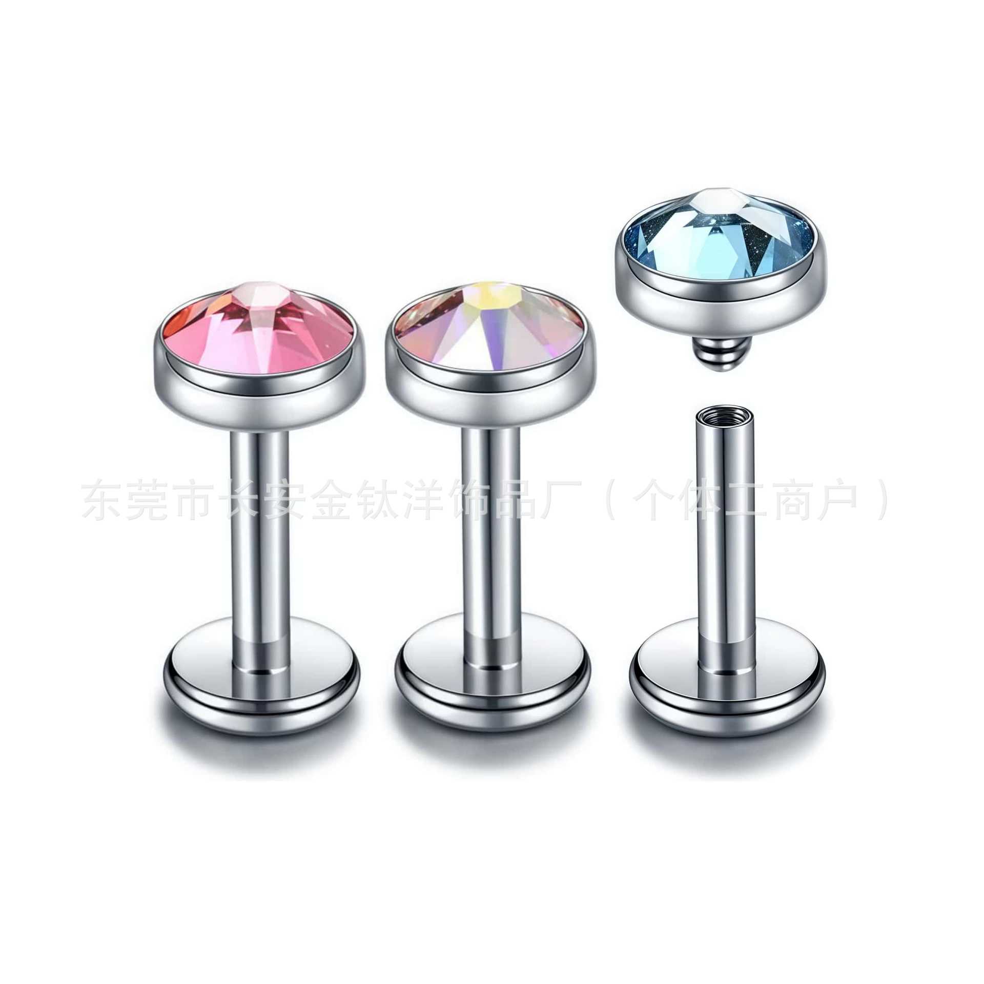 Labret Stud Lip Piercing Jewelry Set with CZ Gem - F136 Titanium Alloy Ear Bone Nail (Blue) - Image 4