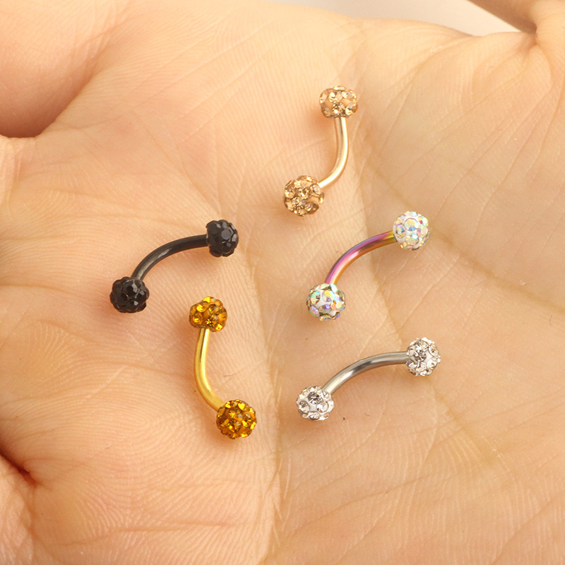 Wish Hot Selling Body Piercing Jewelry Stainless Steel Spherical Diamond Ball Eyebrow Nail Eyebrow Ring - Image 3