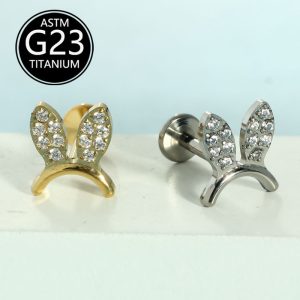 Titanium Lip Piercing Labret Stud with Cute Animal Zircon Ear Bone Nail 6-10mm Available