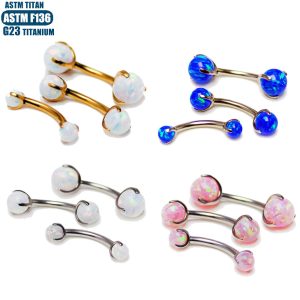 F136 Titanium Alloy Implant-Grade Curved Rod Double Ball Opal Lip Nail Body Piercing Jewelry Eyebrow Nail Ear Screen Piercing Earrings