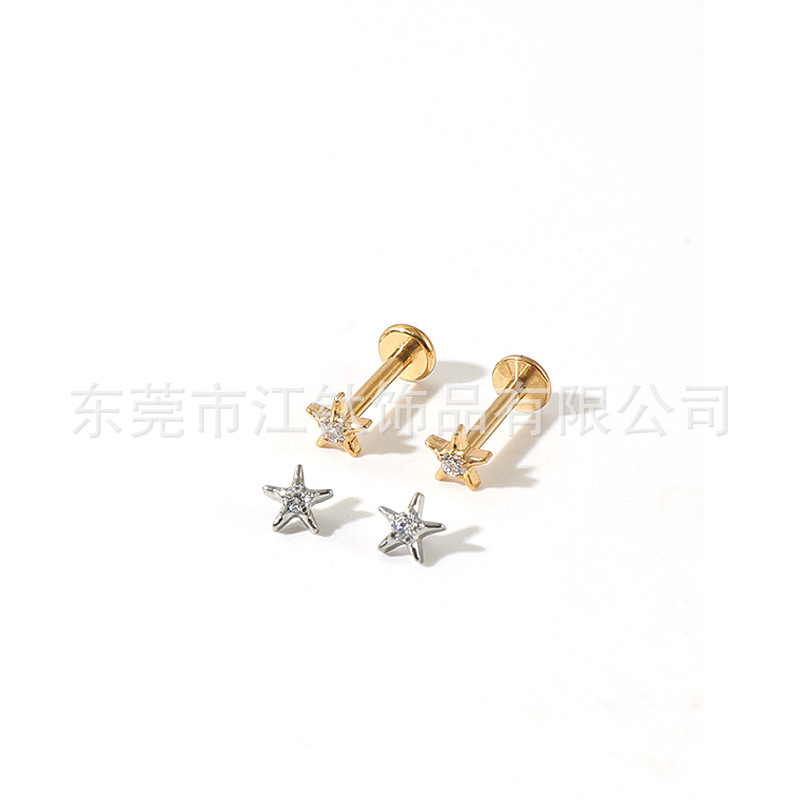 G23 Titanium Five-Pointed Star Inlaid Zircon Ear Cartilage Stud Earring for Women Men - Image 4
