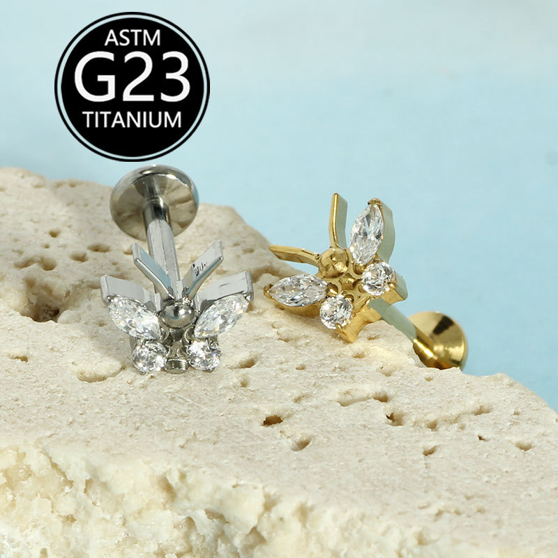2025 New G23 Titanium Alloy Butterfly Lip Labret Stud Internal Thread Piercing Jewelry - Image 2