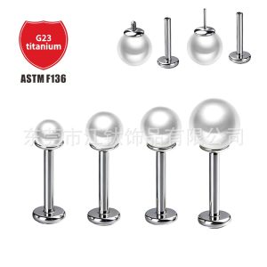 G23 Titanium Alloy Pearl Lip Labret Stud 10mm 14G Internally Threaded Body Piercing Jewelry