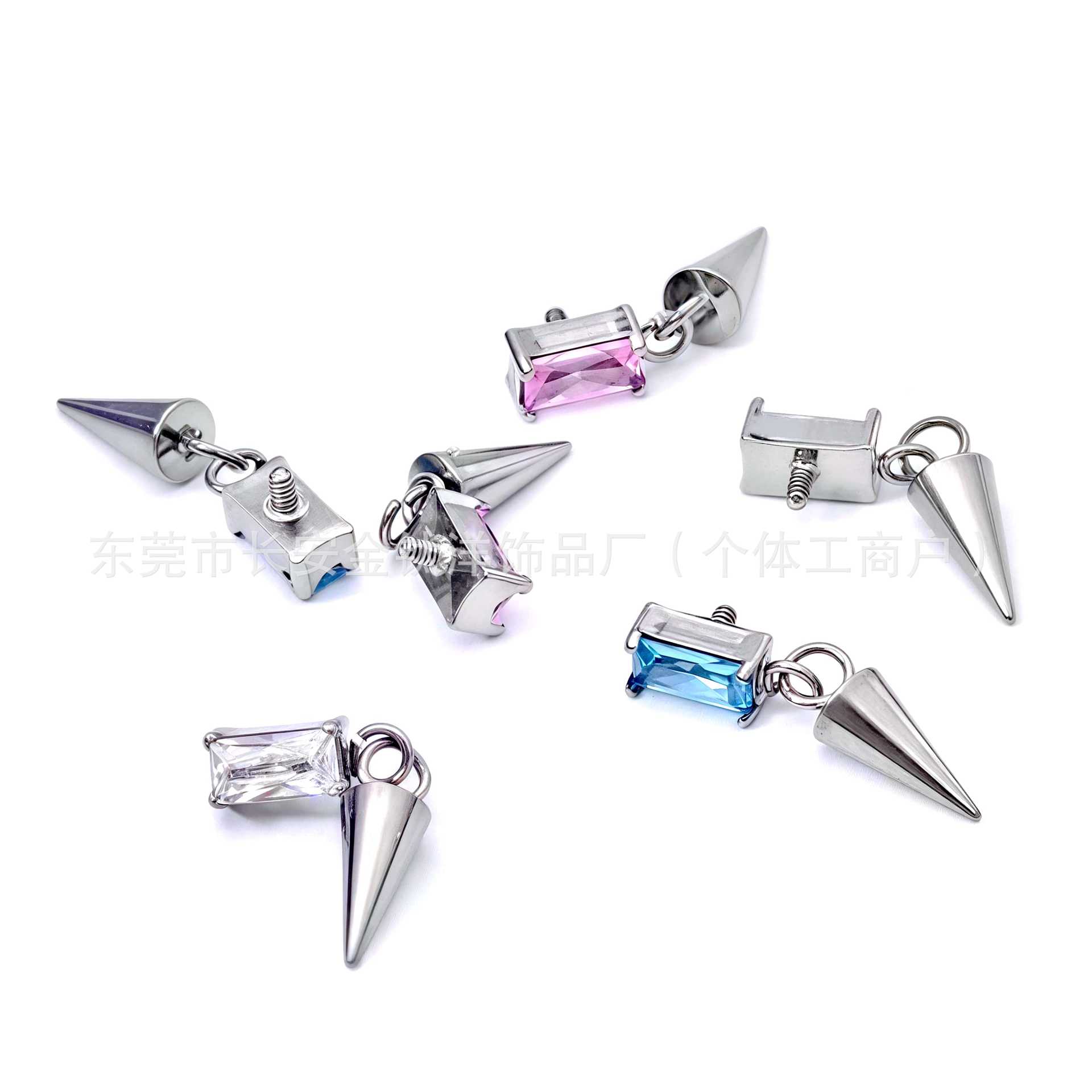 F136 Titanium Cubic Zirconia Pointed Cone Devil Stud Earrings - G23 Titanium Alloy Piercing Jewelry Ear Bone Studs - Image 5