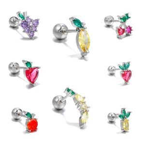 Copper Gold-Plated Ear Bone Nails Fruit Grape Pineapple Watermelon Summer Earrings Piercing Jewelry