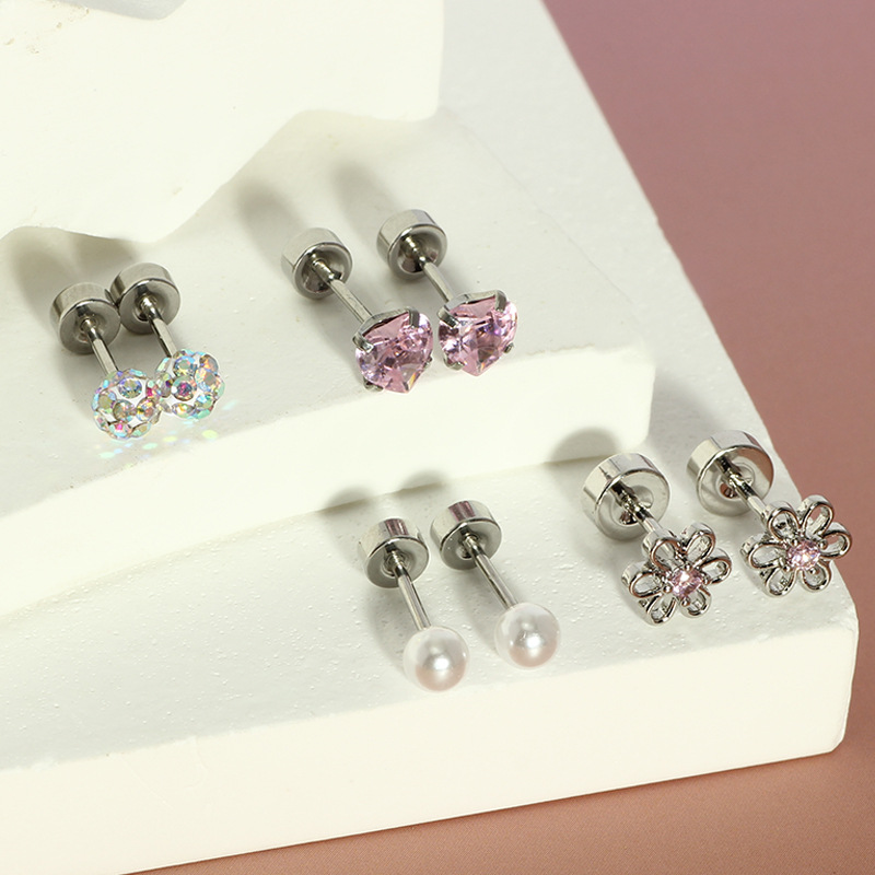 Stainless Steel Flower Screw Disc Earrings Zircon Ear Bone Nails Creative Fashion Body Piercing Jewelry - Image 4