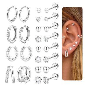 24-Piece Stainless Steel Earring Set - European & American Niche Fashion Earrings for Men and Women, Round Geometric Style, 2025 Summer Trend