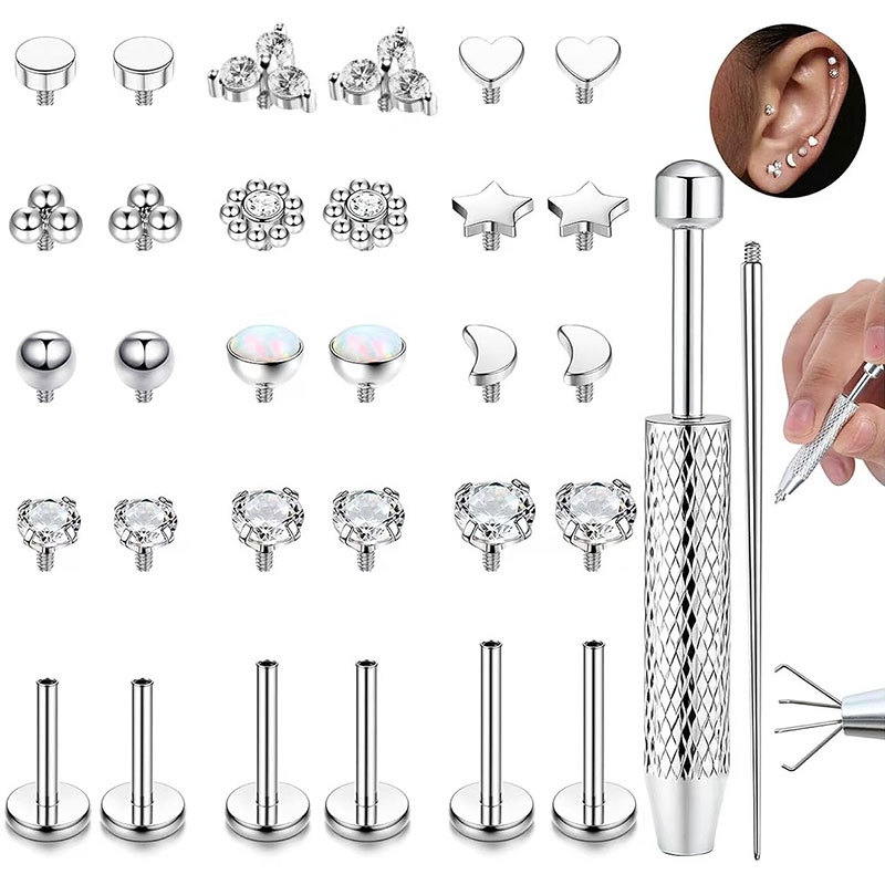 Stainless Steel Nose and Lip Piercing Multi-Piece Set with Replaceable Internal Thread Ends - Image 5