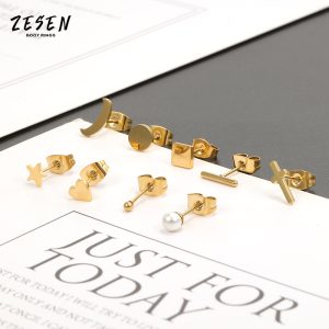 Geometric Pearl Gold Butterfly Ear Studs 316L Surgical Steel Fashion Earrings