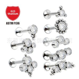 G23 Titanium Alloy Ear Cartilage Stud with Round Zircon, ASTM F136 - Body Piercing Earring