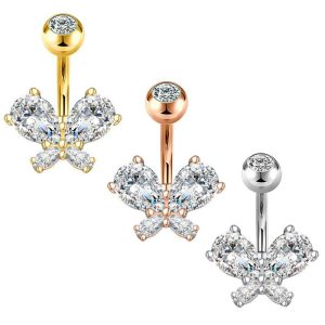 Gaby Butterfly Belly Button Ring Rose Gold Stainless Steel Nail CZ Body Piercing Jewelry