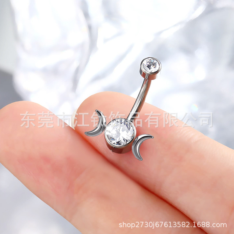 G23 Titanium Moon Belly Button Ring June Bright CZ Navel Piercing Jewelry Gold - Image 2