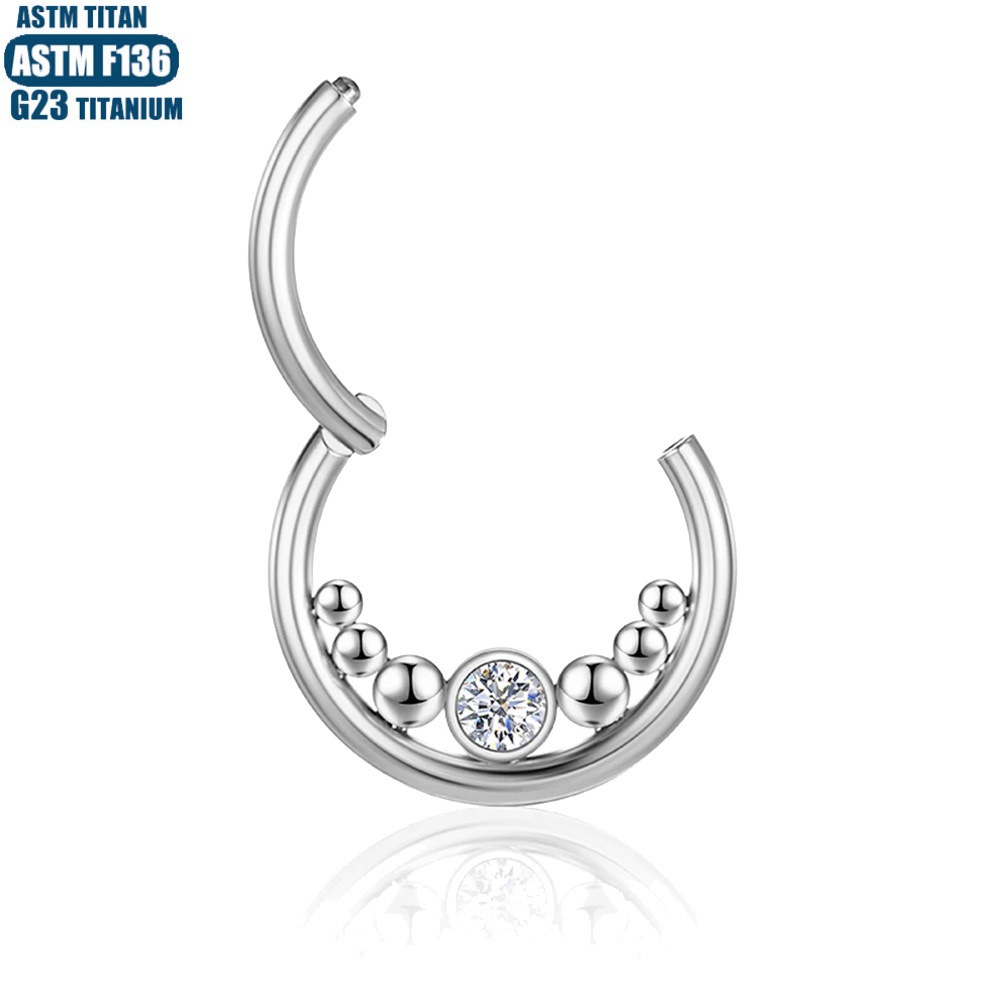 G23 Titanium Alloy Nose Ring Earring Internal Thread Cluster Zircon Seamless Ring Septum Jewelry - Image 3