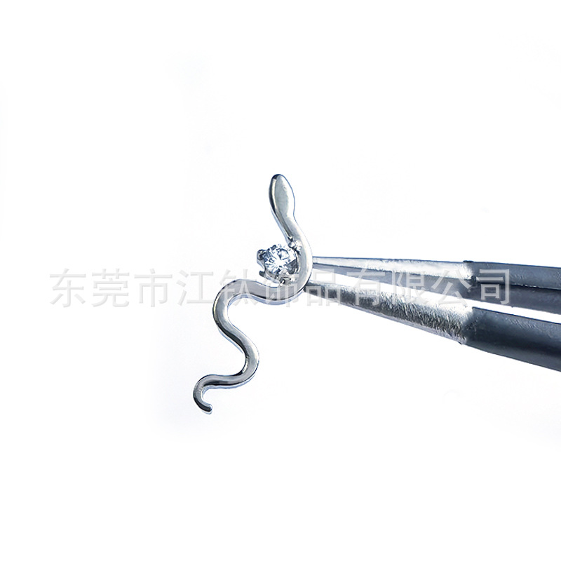 Gold Snake-Shaped Ear Bone Nail with CZ Stone G23 Titanium Alloy Body Piercing Earring - Image 4