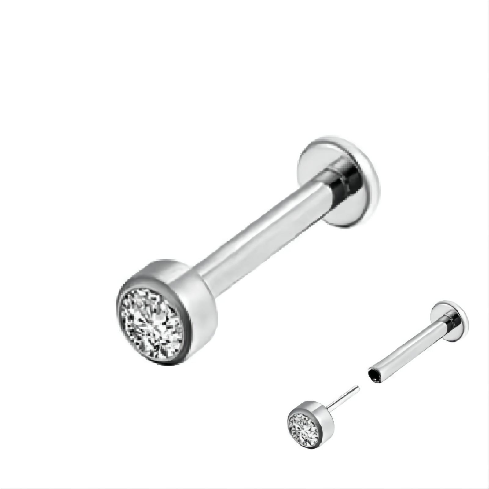 F136 Titanium Pin Package Zircon Earrings Plug-in Lip Stud Cylindrical Drill Cup European and American Plug-in Piercing Jewelry - Image 5