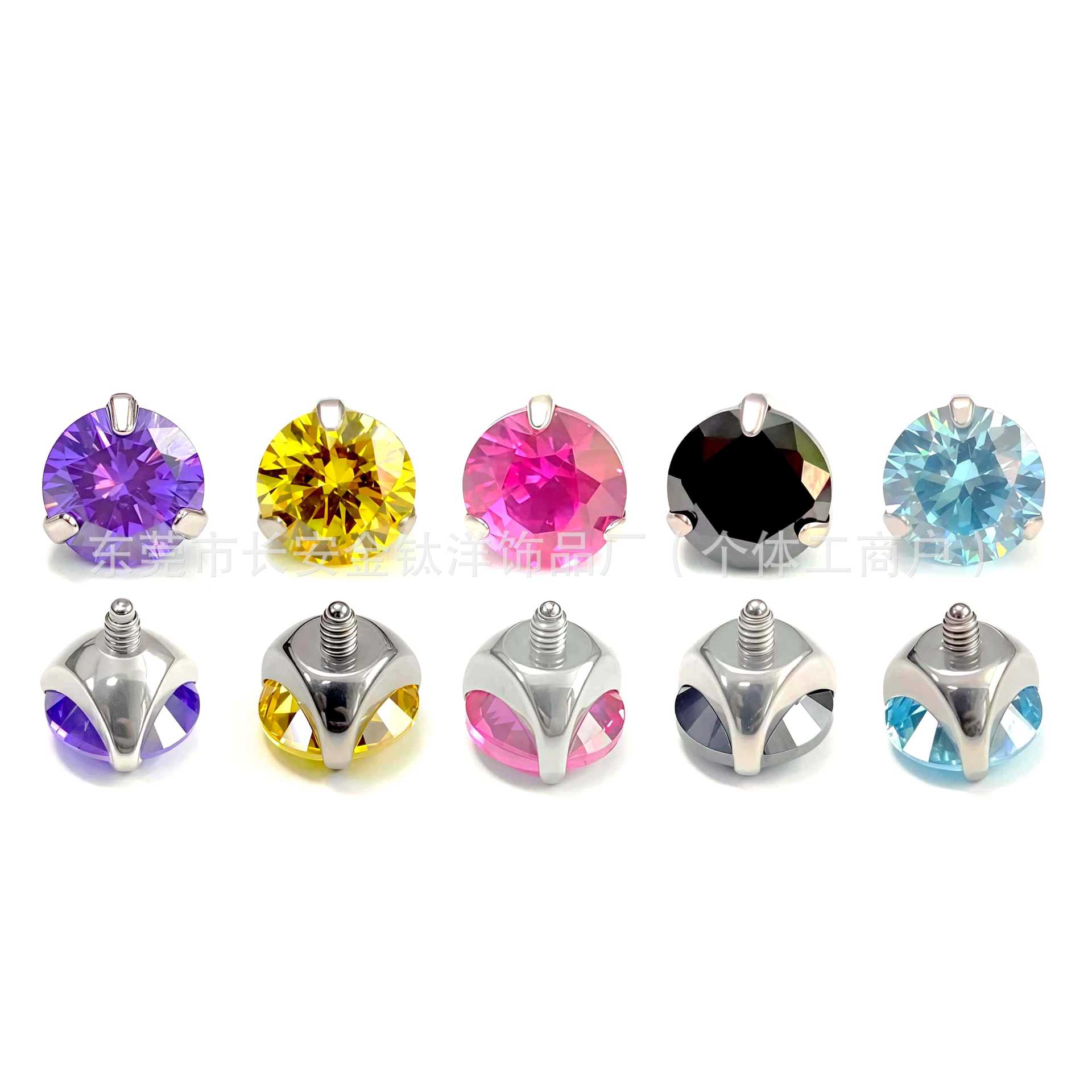 F136 Titanium Three-Prong Zirconia Tongue Stud, Ear Stud, Lip Stud - G23 Titanium Alloy Body Piercing Jewelry for Cartilage Ear Stud - Image 2