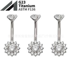 F136 Titanium Internal Thread Full Diamond Round Zircon Navel Piercing Ring G23 Titanium Alloy Body Piercing Jewelry