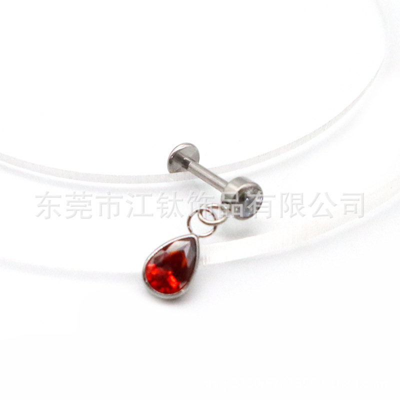 F136 Titanium Stud Earrings Water Drop Cylindrical Bag 5A Diamond Teardrop G23 Titanium Alloy Body Piercing Jewelry Ear Bone Stud - Image 3
