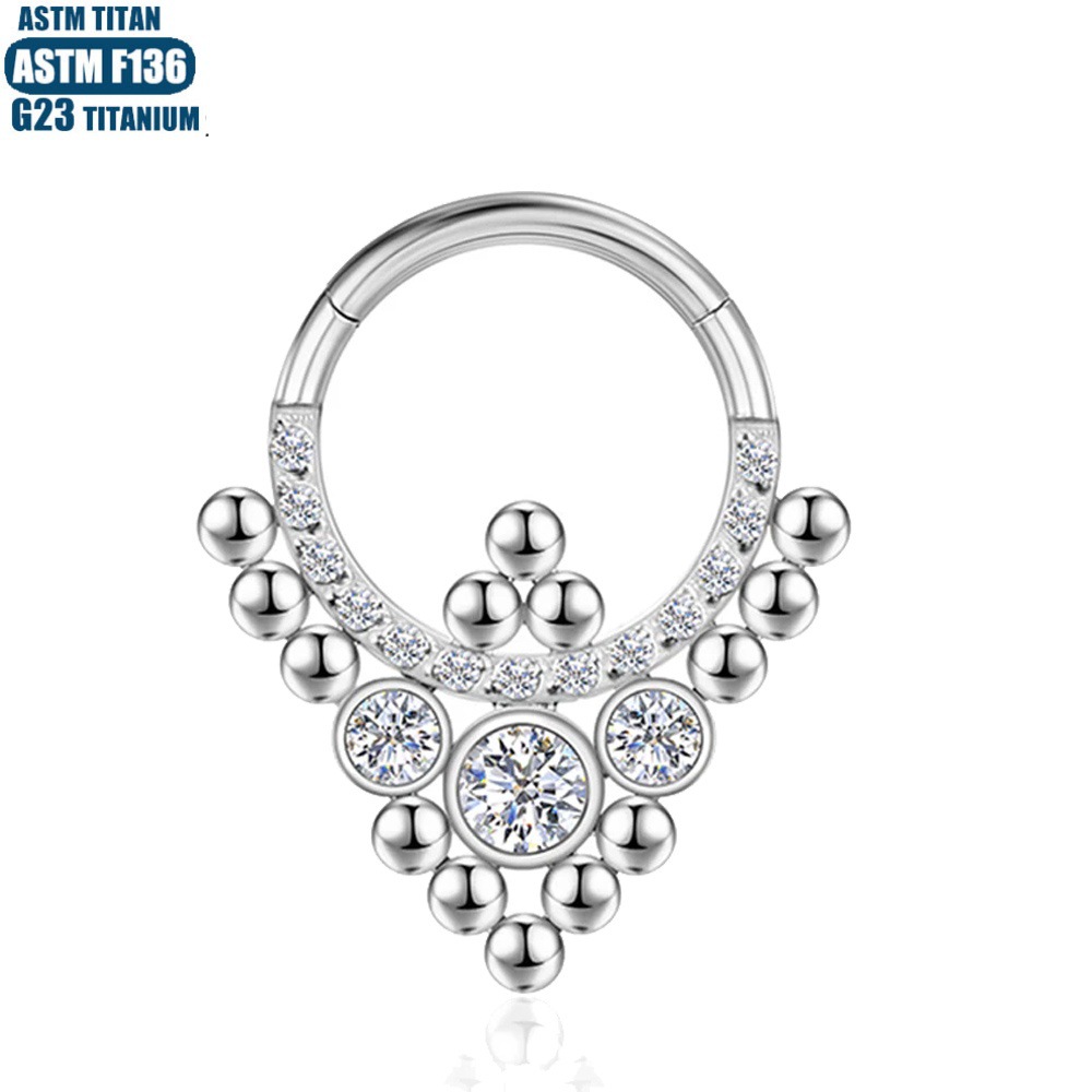 G23 Titanium Earrings Nose Ring Zircon Beads Cluster Seamless Open Ring Nasal Septum Earring Piercing Jewelry - Image 2