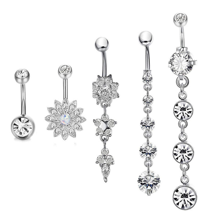 Exquisite Opal Flower Navel Ring Set - 5 Piece Rose Gold Belly Button Jewelry - Image 3