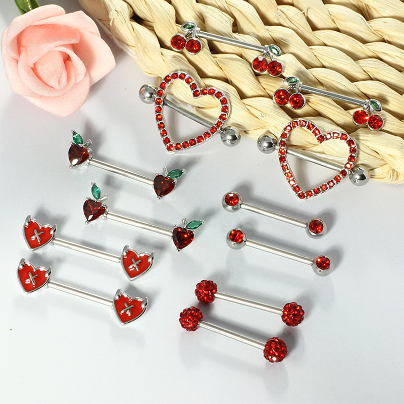 Red Series Diamond Love Cherry Nail Body Piercing Jewelry Suit - Image 3