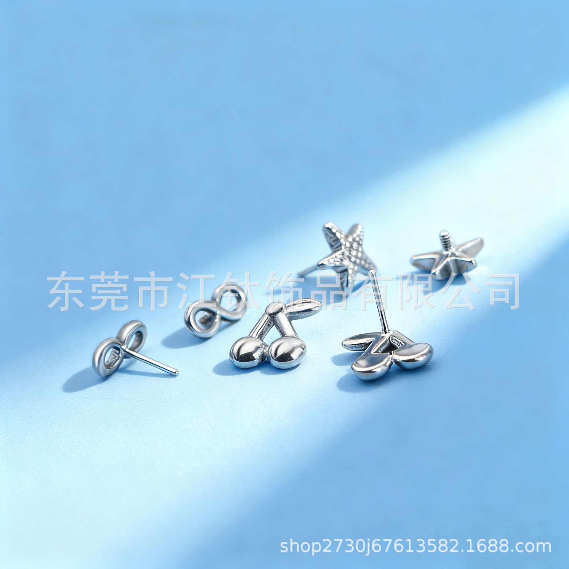 G23 Titanium Ear Bone Stud Cherry Star 8-Shaped Body Piercing Jewelry - Threaded - Image 3