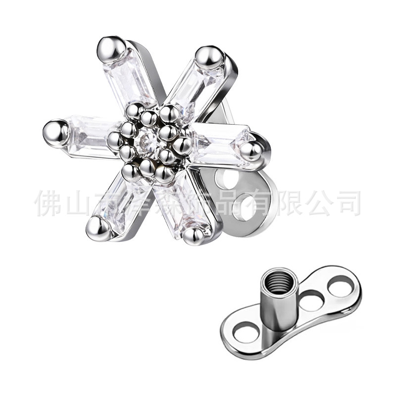White Zircon Daisy Nail Implant Body Piercing Jewelry 316L Surgical Steel Flat Back Stud - Image 4