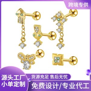2023 New Geometric Cross Earrings for Men Women Stainless Steel Screw Back Ear Nails Fashion Jewelry Rose Gold